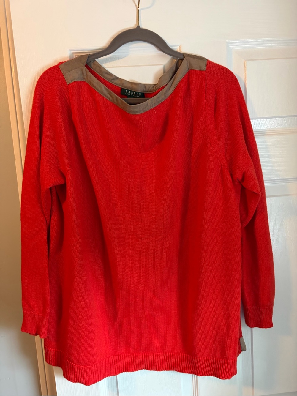 Ralph Lauren Womens Red Orange Boat Neck Sweater